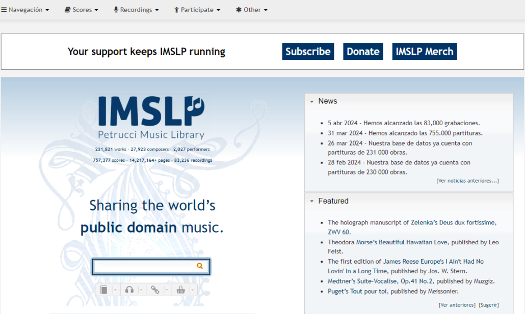 Página principal de IMSLP
